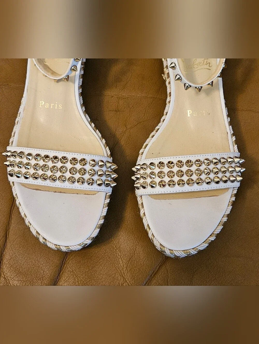 Christian Louboutin  Espadrille Spike-Studded Spikes Wedge Sandals Size 7 US